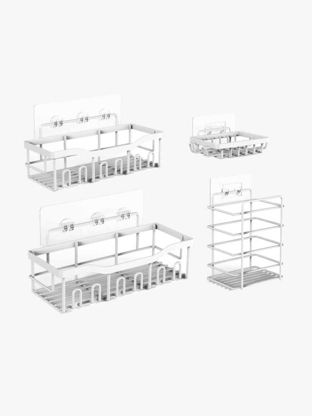 Prlsca Adhesive Shower Caddy Set, White, 5pc